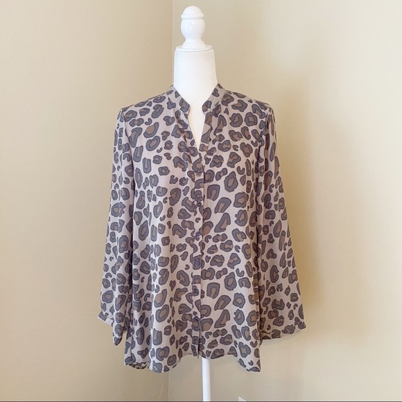 Spense Leopard Print Tunic Gray Tan Top - Large - Picture 1 of 12